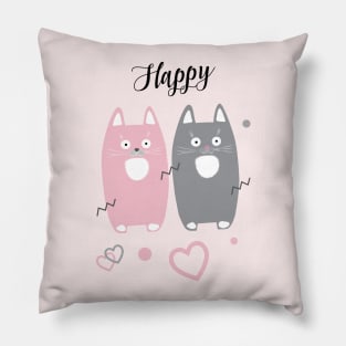 Gifts & Clothing Collection with Cute Cats animals, Pink & Grey Lovely Little Kittens, decoration. Love, Birthday, Anniversary - Gifts Pillow