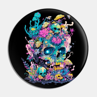 Neon occult Halloween, day of the dead, skull design. Pin