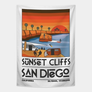 Sunset Cliffs Retro Travel Tapestry