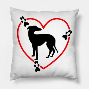 Greyhound Dog Red Heart Paw Prints Pillow