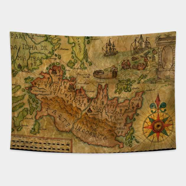 Old Nautical Map 7 (Fantasy). Tapestry by Mystic Arts