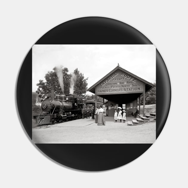 Catskill Mountains Railroad Station, 1902. Vintage Photo Pin by historyphoto