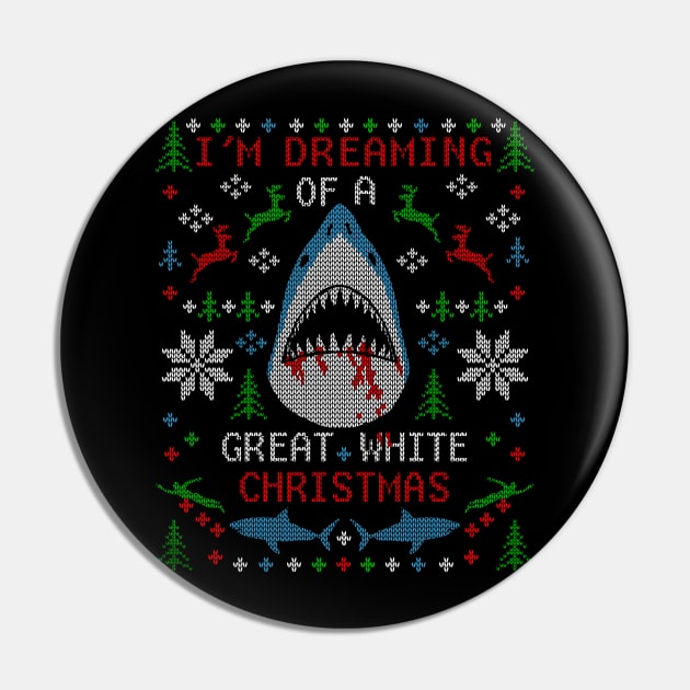 I'm Dreaming of a Great White Christmas Shark Ugly Christmas Sweater Pin by TeeCreations