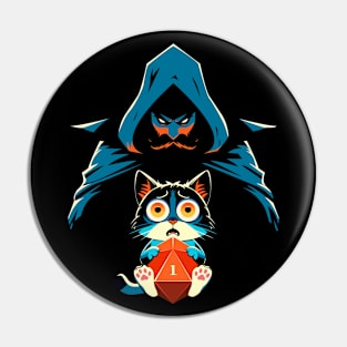 Funny Scared Cat with Game Master Tabletop RPG Pin