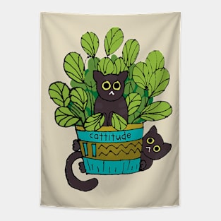 Black cats in planter Tapestry