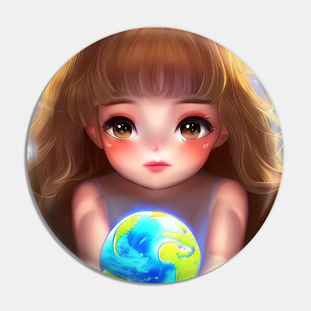 Save the earth cute girl Pin by cloudart2868