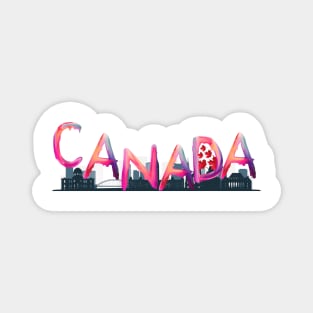 Canada Landmarks Watercolor police - Pink lettering Magnet