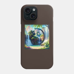 Verdant Jungle Waterfall Illustration with a Hidden Cat Outline Phone Case