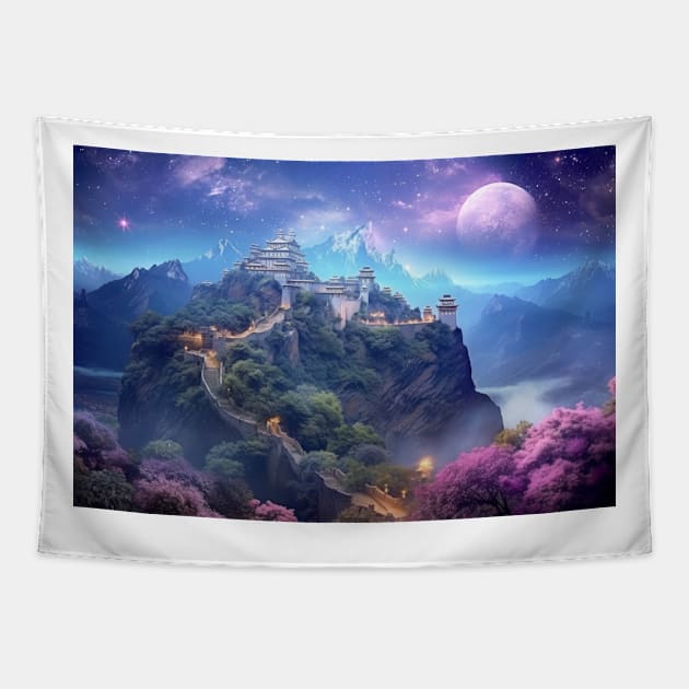 Fortress Castle Otherworldly Dimension Fantastic Landscape Surrealist Tapestry by Cubebox