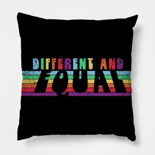 DIFFERENT AND EQUAL Retro Rainbow Stripes Equality Pillow