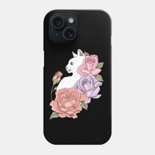 White Cat and Roses Phone Case