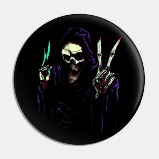 Grim Reaper Peace Hand Sign Pin