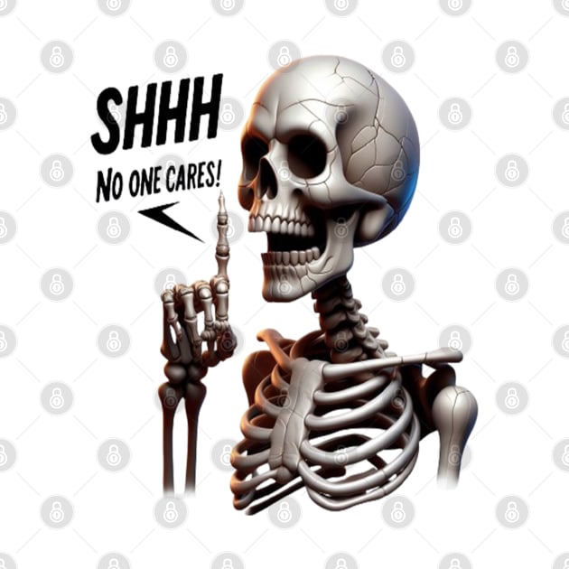 SHHHH... No One Cares Skeletal With Defiant Sign by coollooks