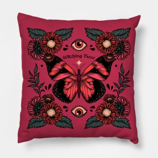 Witching hour - butterfly, magic, witch, plants, floral, flowers, type, typography Pillow