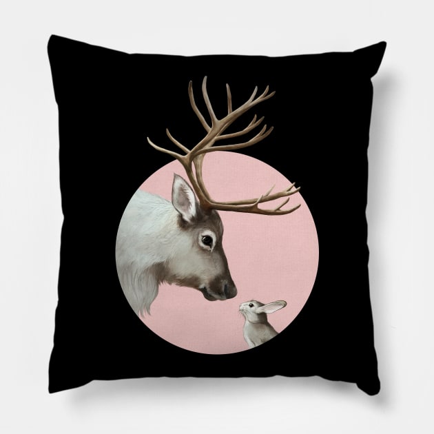 Raindeer and Rabbit Pillow by LauraGraves