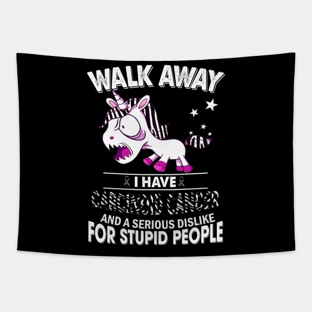 funny carcinoid cancer grumpy unicorn warrior Tapestry by TeesCircle