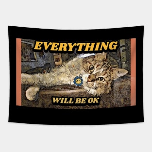 Everything will be OK (kitty cat with smiley face tag) Tapestry