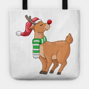 Reindeer with Santa hat & Scarf at Christmas Tote