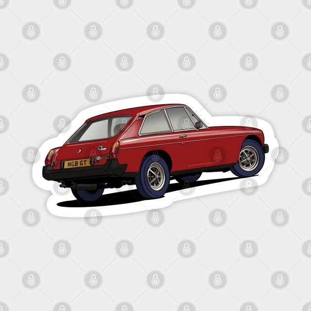 MGB GT classic British sports car in Burgundy red Magnet by Webazoot