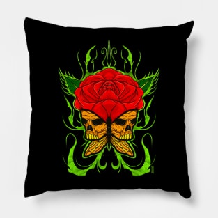 Skull winged butterfly and rose Pillow