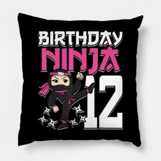 Birthday Ninja 12 Girl Pink Shinobi Themed 12th B-Day Party Pillow