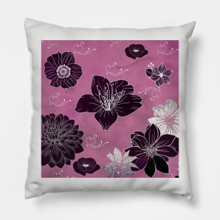 Dusky Pink and Black Floral Pillow