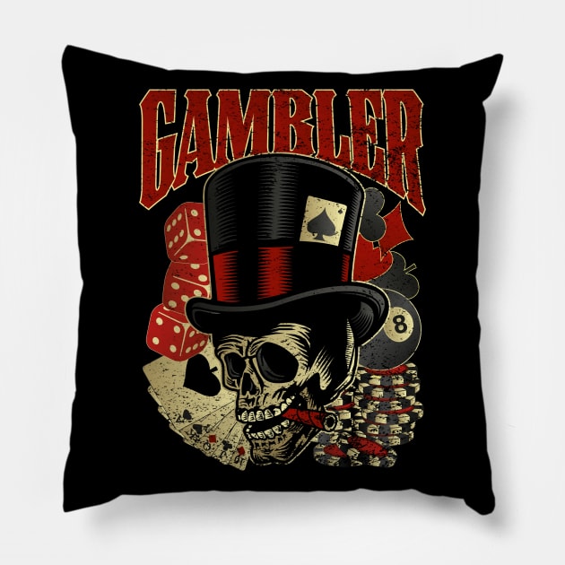 Gambler Skull Pillow by RockabillyM