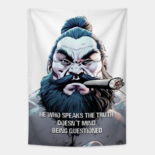 Puff Sumo: He who speaks the truth doesn’t mind being questioned on a light (Knocked Out) background Tapestry