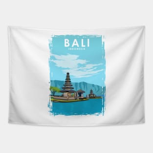 Bali Indonesia Vintage Minimal Temple Travel Poster Tapestry
