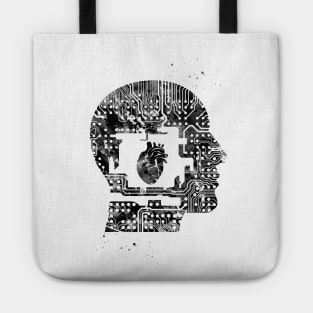 Circuit Man head with heart Tote