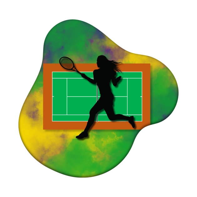 Tennis Player with Tennis Court Background and Wimbledon Colours 3 by Jay Major Designs