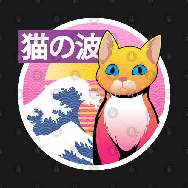 Japanese Vaporwave Cat Retro Great Wave 90's Aesthetic Neko by Blink_Imprints10