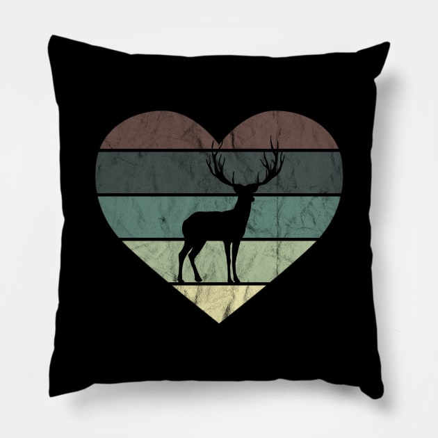 I Love Deer Retro Heart for Hunter Pillow by NoPlanB