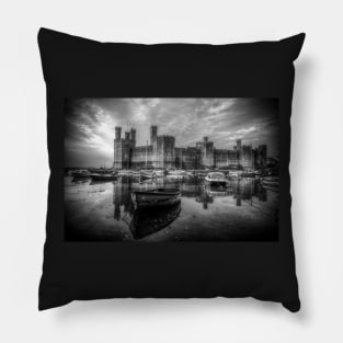 Caernarfon Castle, Black And White Pillow