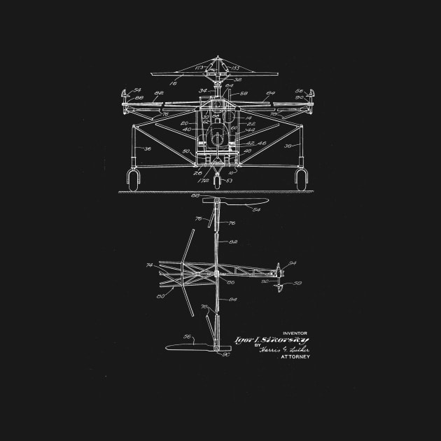 Helicopter Control Vintage Patent Drawing by TheYoungDesigns