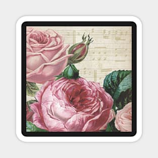 Roses, Floral Music Notes & Rose Vintage Romance Beautiful Design Magnet