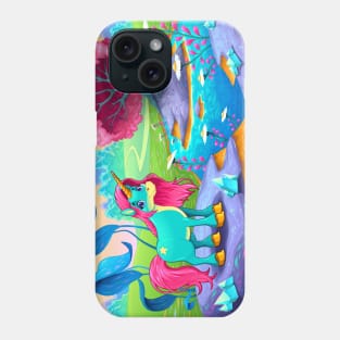 Happy unicorn in a landscape of dreams Phone Case