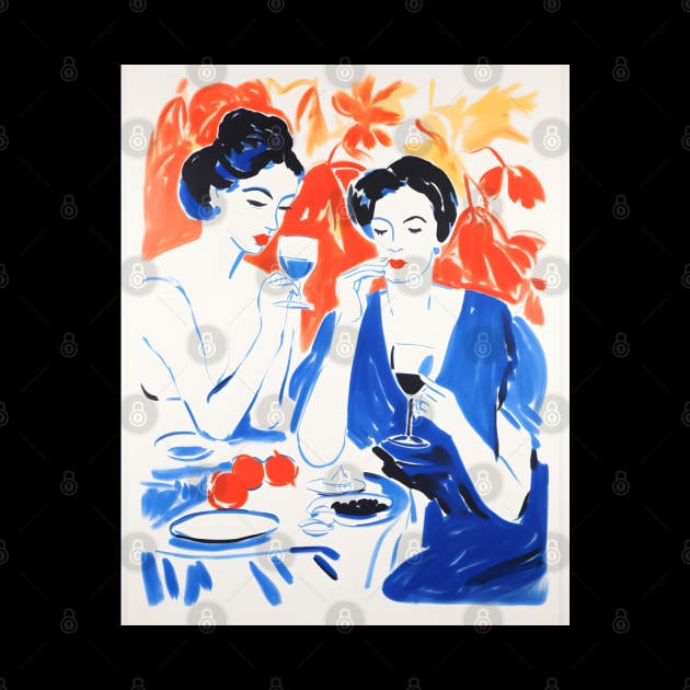 Elegant Women Drinking Wine by Trippycollage