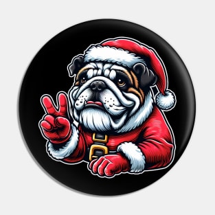 Bulldog as Santa on Christmas Pin