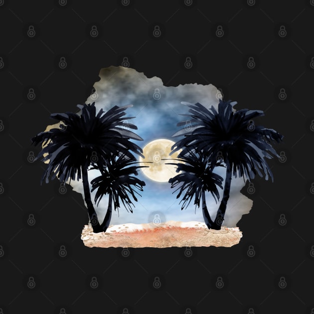 Tropical Moonlight beach night sky by sharanarnoldart