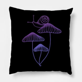 Purple And Blue Snail Sitting on Mushrooms Pillow