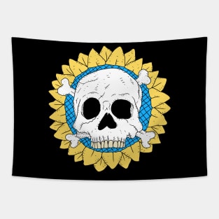 ukrainian sun flower with a skull. Tapestry