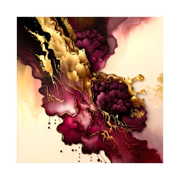 Abstract Alcohol Ink Burgundy Gold Background by UniqueMe