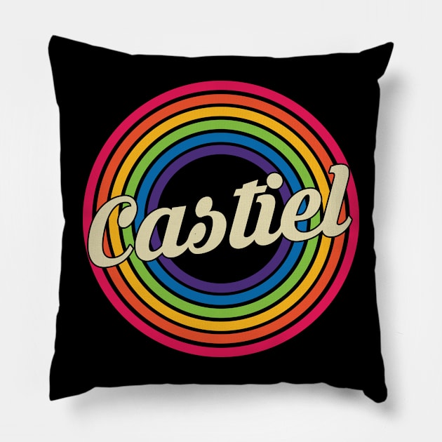 Castiel - Retro Rainbow Style Pillow by MaydenArt