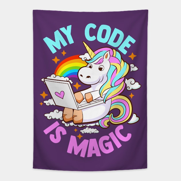 My Code Is Magic Unicorn Computer Programmer Coder Tapestry by E