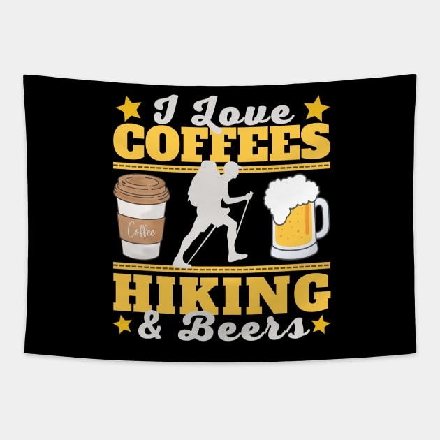 I Love Coffees, Hiking and Beers Tapestry by Owl Canvas