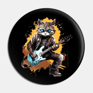 Rockstar Cat Playing Electric Guitar Pin