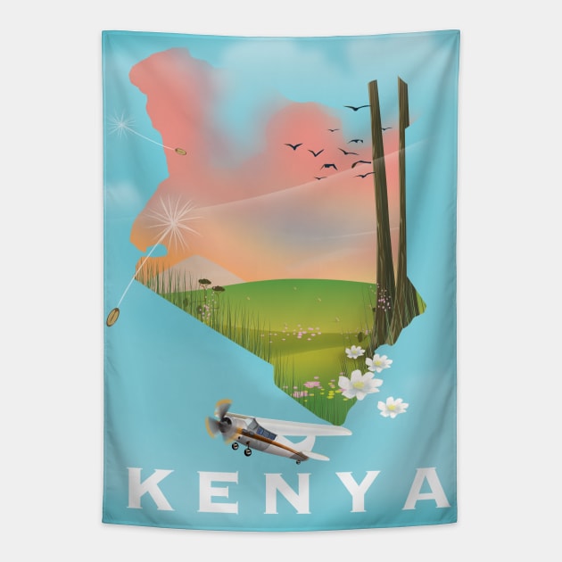 Beautiful Kenya map travel poster Tapestry by nickemporium1