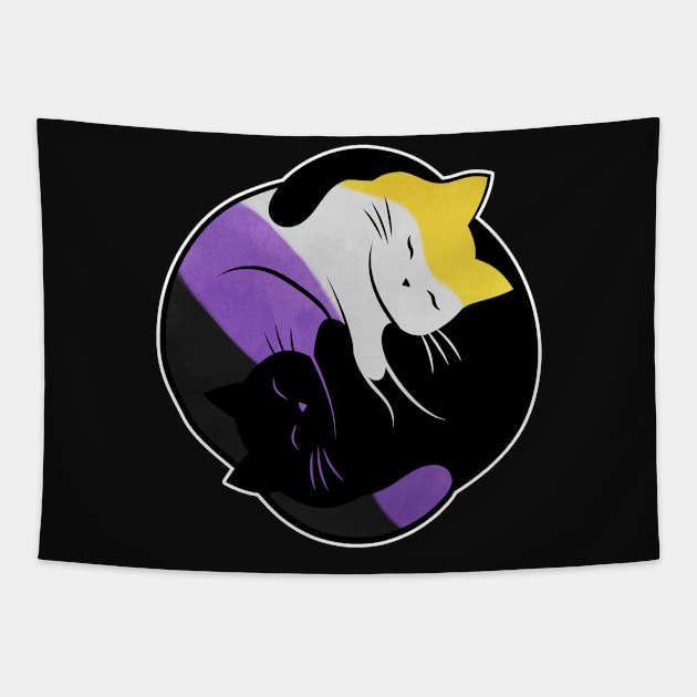 Nonbinary Eternal Yin Yang Cat Tapestry by Psitta