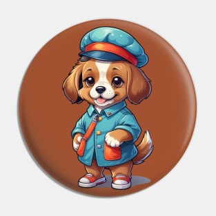 Cute Dog in Blue Outfit Pin